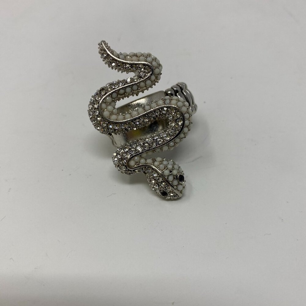 NEW king square stretch silver snake ring w/ pave rhinestone